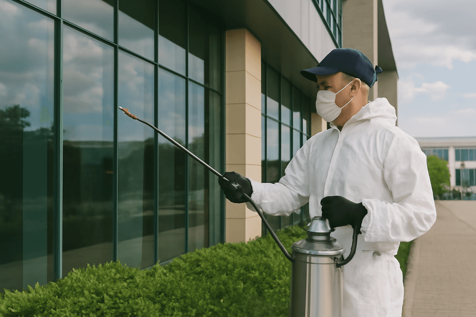 Professional pest control technician spraying